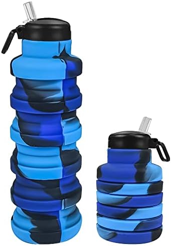 WATMHHJQ 2Pack Szilikon Összecsukható vizes Palackok, Szivárgásmentes 16oz Hordozható Összecsukható Bővíthető Víz Üveg