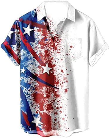 A férfiak Amerikai Zászló Hazafias Ing július 4. Katona Tee Rövid Ujjú Felsők Gomb Le az Inget Katona Tshirt