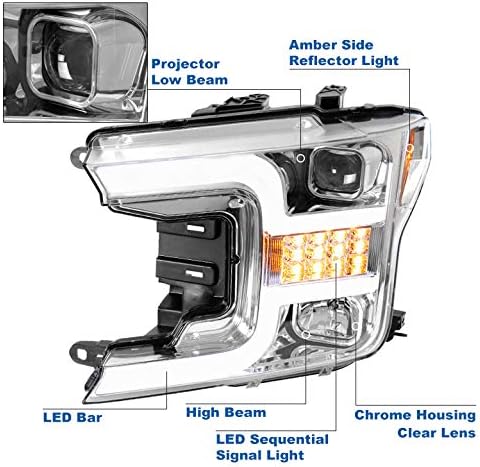 ZMAUTOPARTS LED Cső Szekvenciális Jel Vetítő Fényszórók Chrome w/6.25 Kék DRL Kompatibilis 2018-2020 Ford F-150