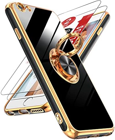 LeYi az iPhone 6 Esetben, iPhone 6s Esetben Edzett Üveg kijelző Védő fólia [2 Csomag] 360° Forgatható Gyűrű Jogosultja