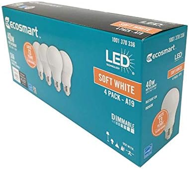 (4 Darabos) EcoSmart LED 19 Szabályozható 40W Csere a Puha, Fehér (15,000 Óra, 2700K, 5.6 W, Energy Star, E26)
