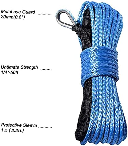 Szintetikus Csörlő Kötél 1/4 Inch x 50 ft 7700LBs Fekete Protecing Ujja az ATV UTV SUV Csörlő Line Kábel Kötél(Kék)