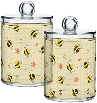 ALAZA 4 Csomag Qtip Jogosultja Adagoló Aranyos Méhek Bézs Fürdőszoba Szervező Tartályokat a Vatta/Törlő/Párna/Fogselyem,Műanyag
