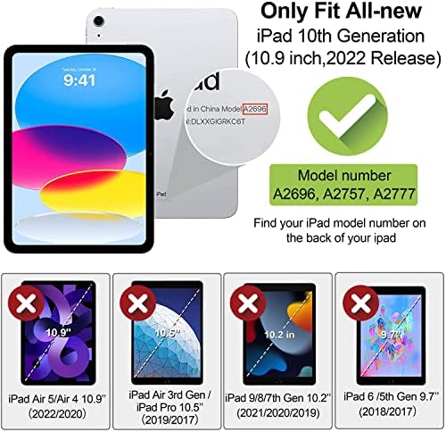 Wonzir iPad 10 Generáció Esetben 2022, Támogatja Touch ID Auto Aludni, Ébredj, Prémium PU Folio Stand Borító,Több Szögből