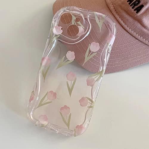 Aeilene Virág Telefon tok iPhone 14 Pro Max, Japán, koreai Aranyos 3D Világos Rózsaszín Hullámos szélű, Tulipán Virág