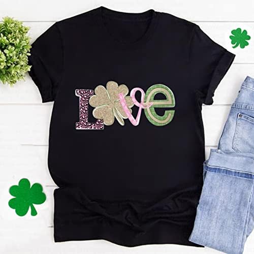 Grafikus T-shirt a Tini Lányok St Patricks Nap Rövid Ujjú Lóhere Lóhere Mintás Alkalmi Felsők Szerelmes Levél Nyomtatott