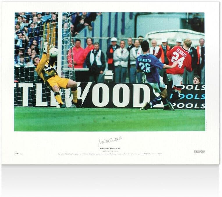 Neville Southall Aláírt Everton Fotó - 1995-ös FA-Kupa Autogram - Dedikált Futball Fotók